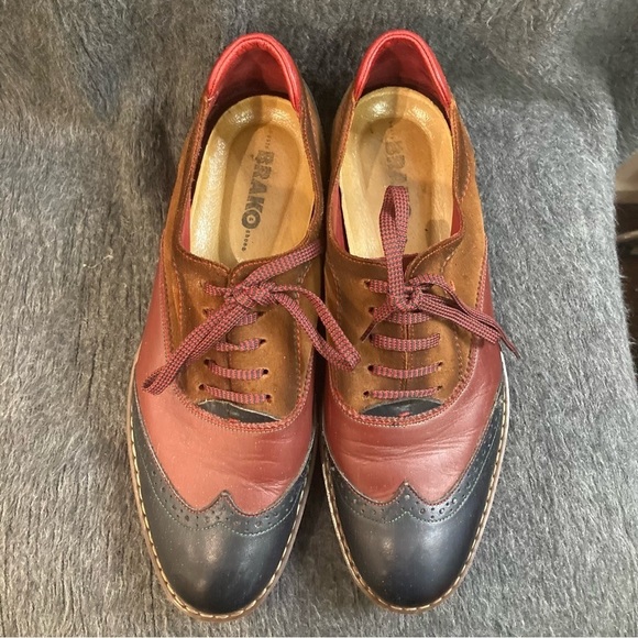BRAKO SHOES Sz 40 Colour Block Brogue Oxfords Wingtip Lace  Up Leather Shoes - Picture 3 of 8